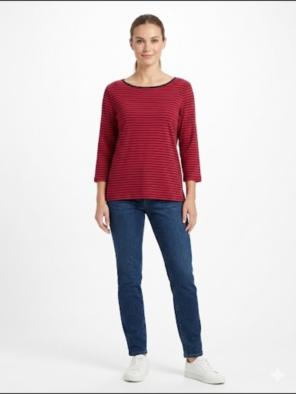 Chaps Women's Crimson Red & Navy Blue Striped Boatneck Top Sx XL